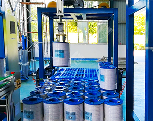 Automatic winding film labeling and palletizing production line